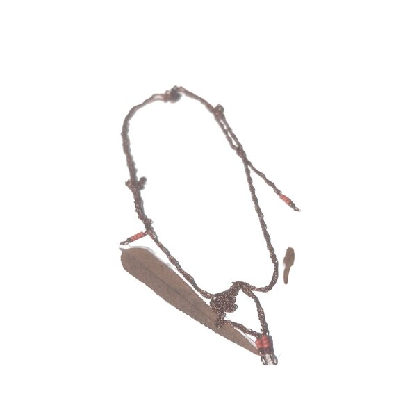 Inspired by Nature Boho Necklace with Natural Brown Leaves and Beads on Copper T - Picture 3 of 4